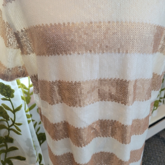 Forever 21 gold & cream striped sequins mini t-shirt dress S - Picture 10 of 12